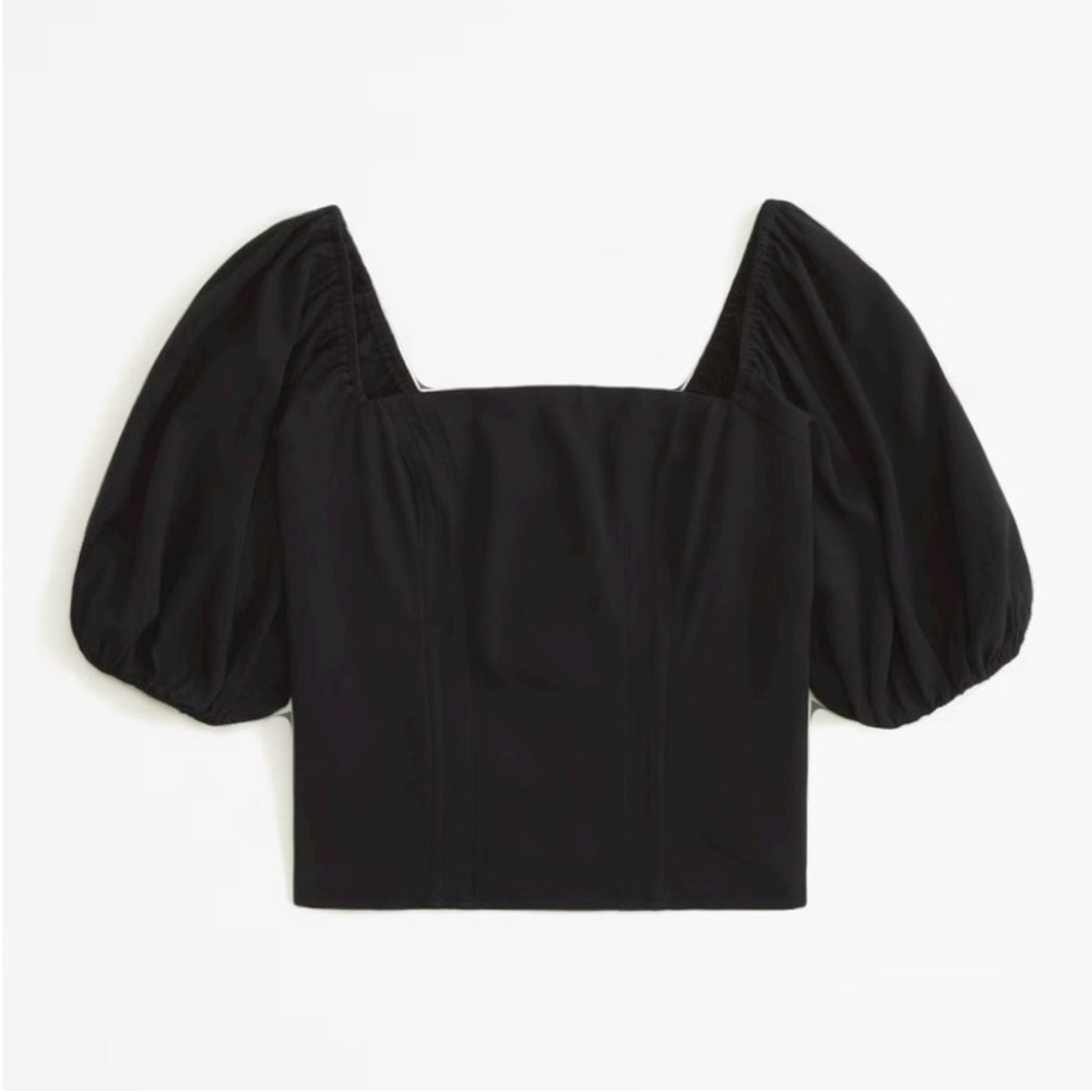 Abercrombie & Fitch Black Puff Sleeve Crepe Square-neck Top XL EUC